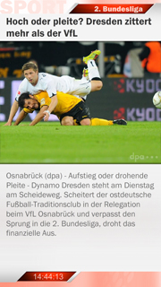 DOOH content - Beispiel für SportsLine - 2. Fußball Bundesliga für Digital Signage Bildschirme im 9:16 Querformat.