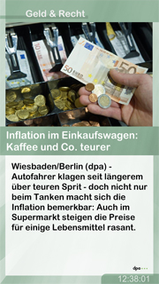 DOOH content - Beispiel für ServiceLine - Geld & Recht für Digital Signage Bildschirme im 9:16 Querformat.
