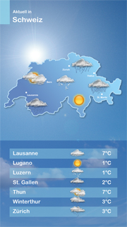DOOH content - Beispiel für Schweizwetter Hochformat für Digital Signage Bildschirme im 9:16 Querformat.