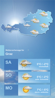 Dazu passender Content Kanal Lokalwetter Österreich mit dem Inhalt Hier erhalten Sie die aktuellsten Lokalwetter-Meldungen für Ihre Wunschstadt in Österreich!
Aktualisiert werden die Wetterdaten alle 15 Minuten.