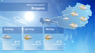 Dazu passender Content Kanal Lokalwetter Österreich mit dem Inhalt Hier erhalten Sie die aktuellsten Lokalwetter-Meldungen für Ihre Wunschstadt in Österreich!
Aktualisiert werden die Wetterdaten alle 15 Minuten.